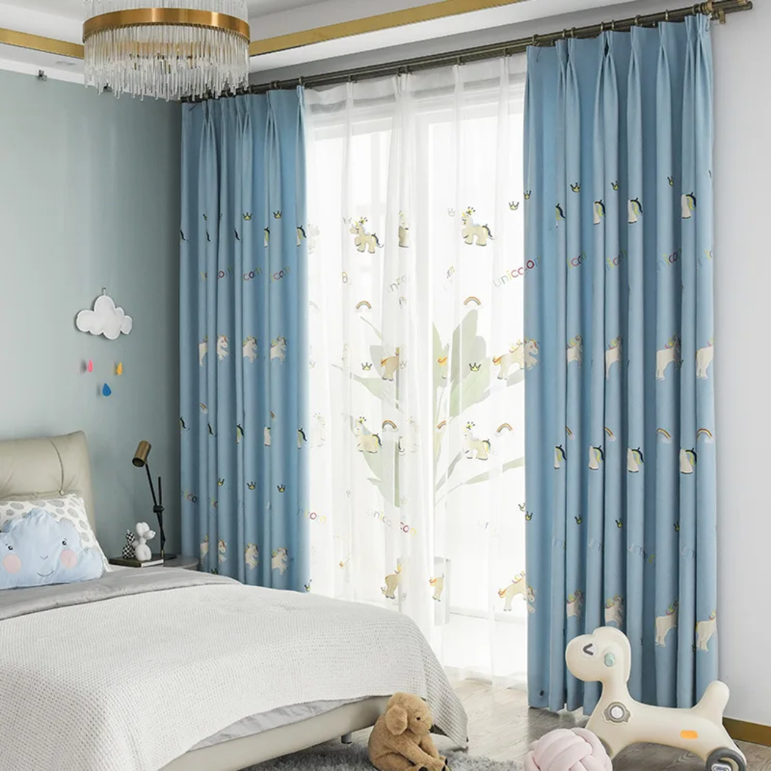  Unicorn Embroidered Kids Blackout Curtains