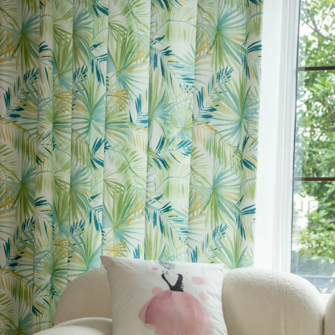 Tropical Leaf Print Curtains