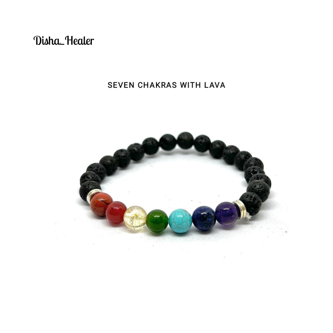 Seven Chakras Bracelet with Lava Stones