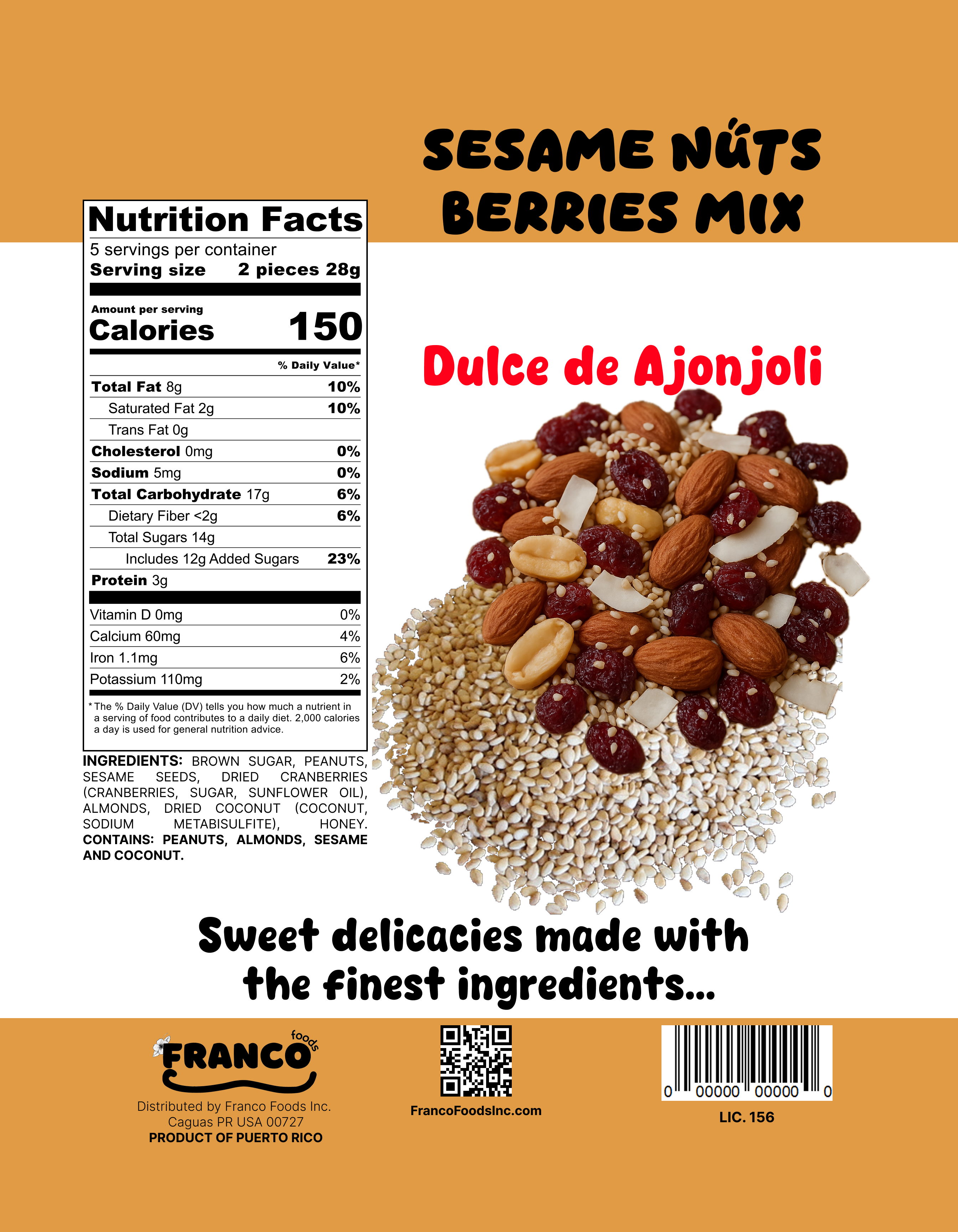 Sesame Nuts Berries Mix Sweet Bites - Dulce de Ajonjolí Nueces y Moras