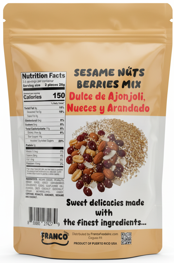 Sesame Nuts Berries Mix Sweet Bites - Dulce de Ajonjolí Nueces y Moras