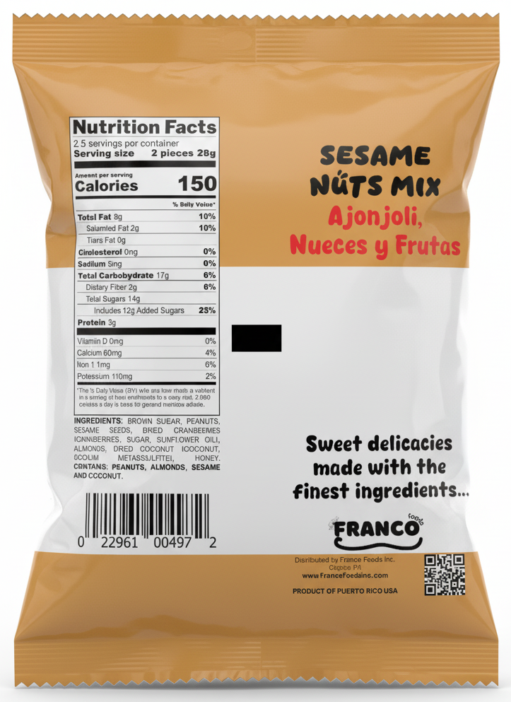Sesame Nuts Berries Mix Sweet Bites - Dulce de Ajonjolí Nueces y Moras