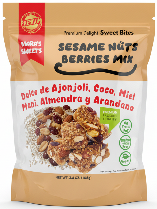 Sesame Nuts Berries Mix Sweet Bites - Dulce de Ajonjolí Nueces y Moras