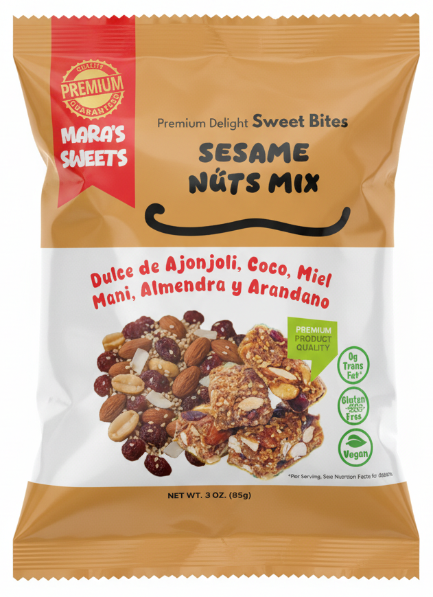 Sesame Nuts Berries Mix Sweet Bites - Dulce de Ajonjolí Nueces y Moras