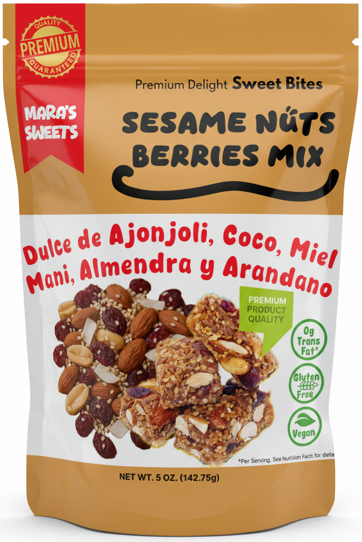 Sesame Nuts Berries Mix Sweet Bites - Dulce de Ajonjolí Nueces y Moras