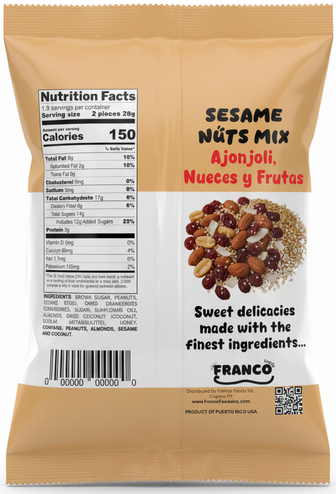 Sesame Nuts Berries Mix Sweet Bites - Dulce de Ajonjolí Nueces y Moras