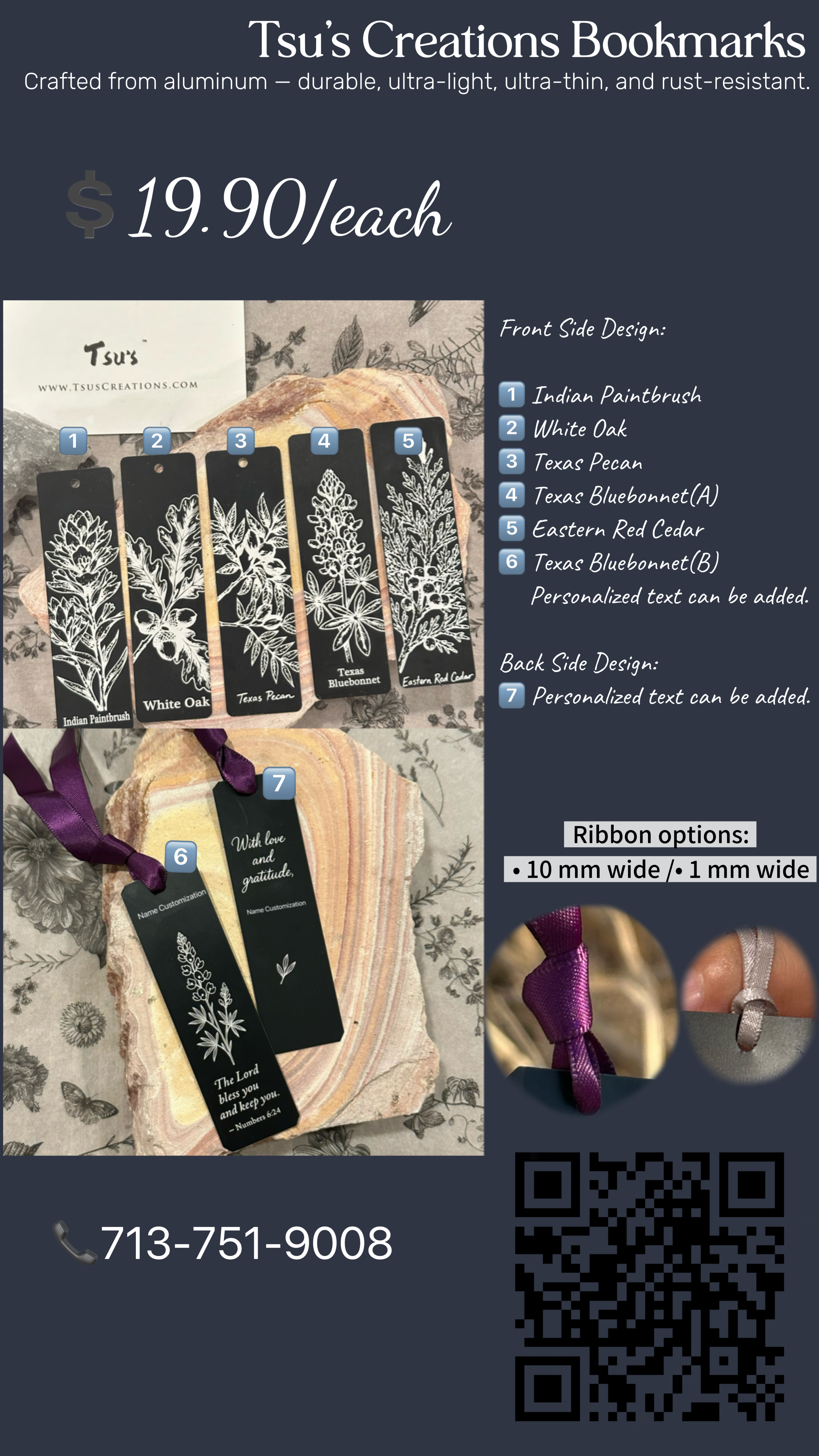 Personalized Aluminum Bookmark (Texas Botanicals)