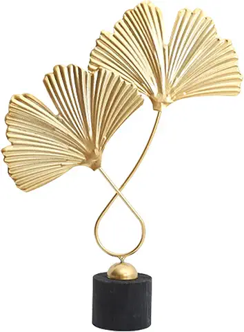Ginkgo Leaf Decor 9.3x12.4 Inch Metal Iron Golden Ginkgo Leaf Ornaments with 2 Leaves and Base Modern Simple