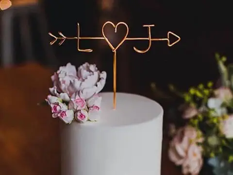 Wire Arrow Heart Initials Cake Topper | Personalized Custom | Reusable Metal Industrial | Elegant Simple (Brown)