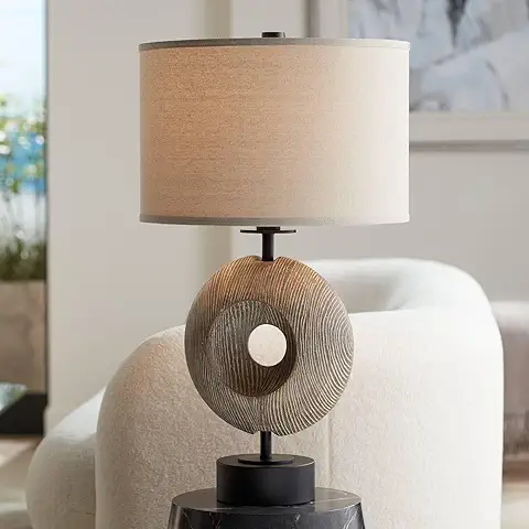 Possini Euro Design Modern Ring 30" Tall Large Coastal End Table Lamp USB Port Brown Faux Wood Finish