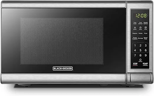 BLACK+DECKER EM720CB7 Digital Microwave Oven with Turntable Push-Button Door, Child Safety Lock, 