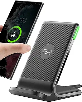 INIU Wireless Charger, 15W Fast Qi-Certified Wireless Charging Station with Sleep-Friendly Adaptive Light Compatible with iPhone 16 15 14 13 Pro XS 8 Plus 