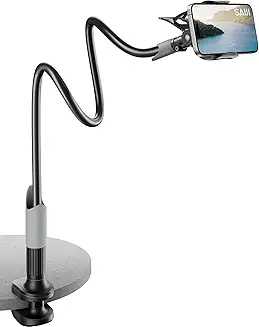 SAIJI Gooseneck Bed Phone Holder, Flexible Long Arm Phone Mount for Desk, Clip Bracket Clamp Stand,