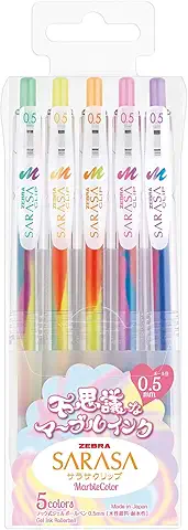 Zebra Sarasa Clip 0.5mm Ballpoint Pen, Marble Color 5 Colors Set (JJ75-5C-MB)