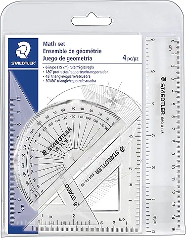 Staedtler Math Set with Ruler, 2 Triangles, Protractor, portable 4 piece, 