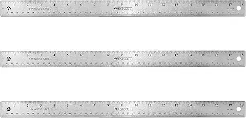 Westcott 17144 Stainless Steel Metal Ruler with Non-Slip Cork Base, 18 in, 