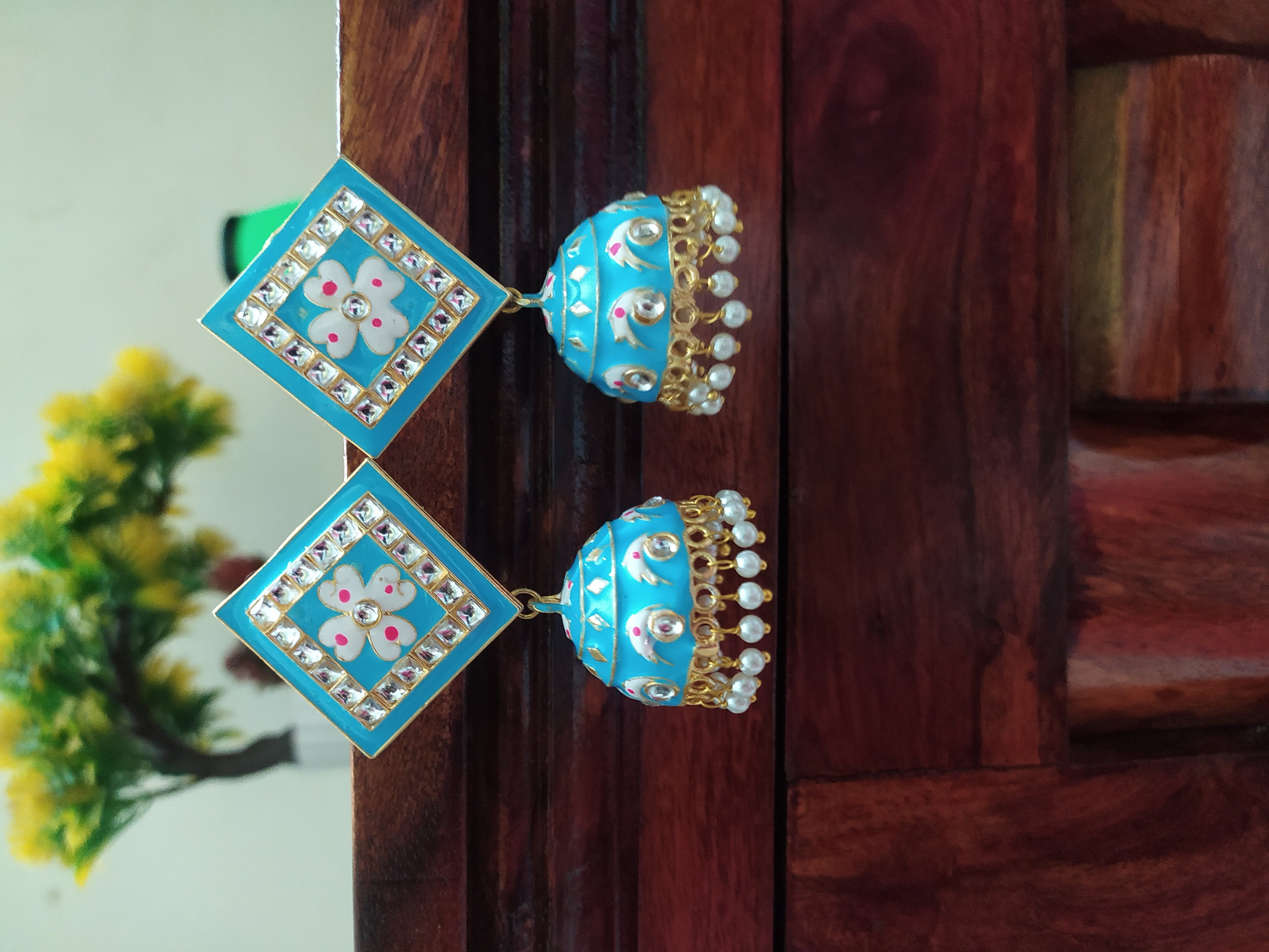 Handcrafted Blue Jhumka Earrings