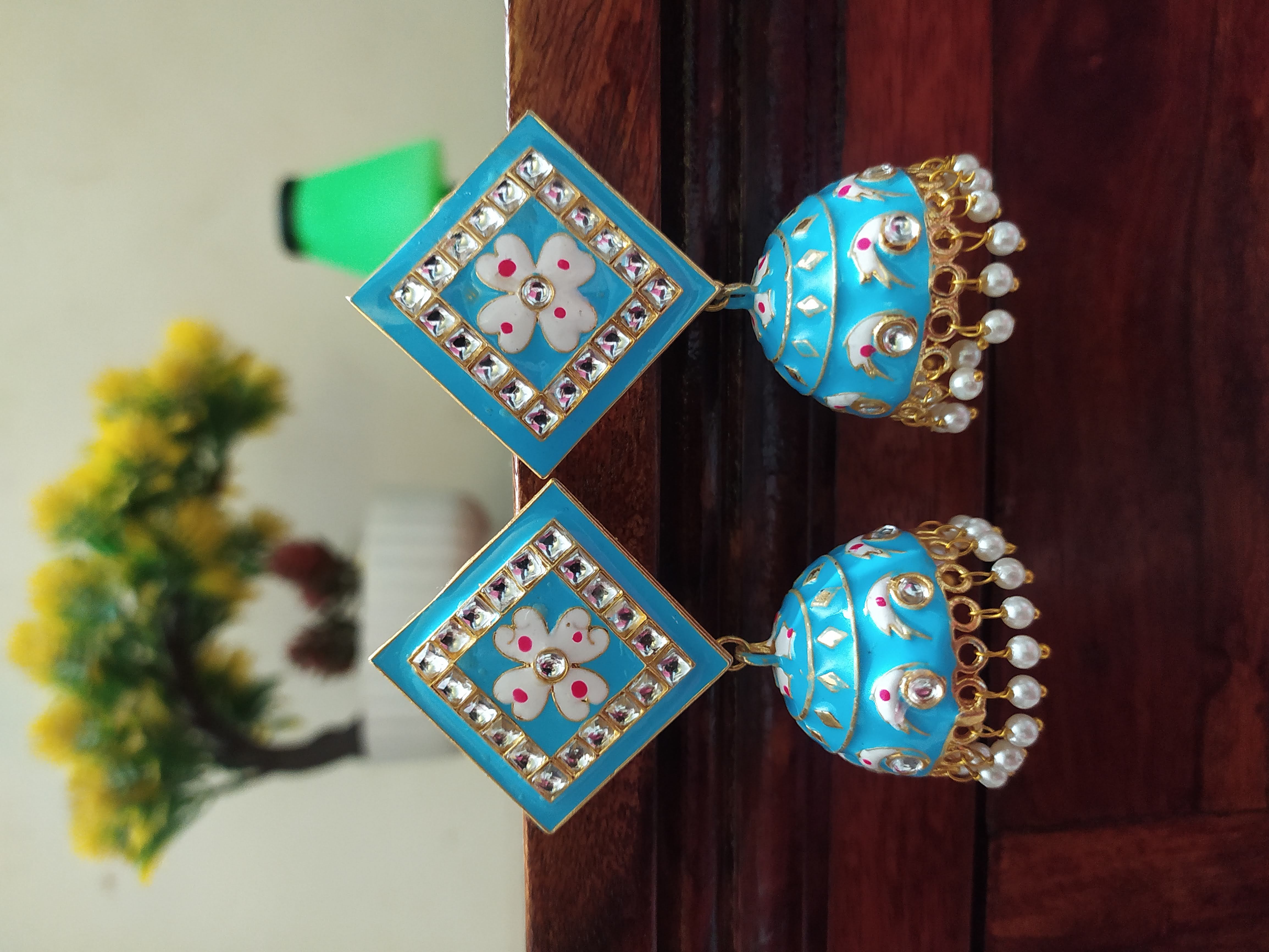 Handcrafted Blue Jhumka Earrings