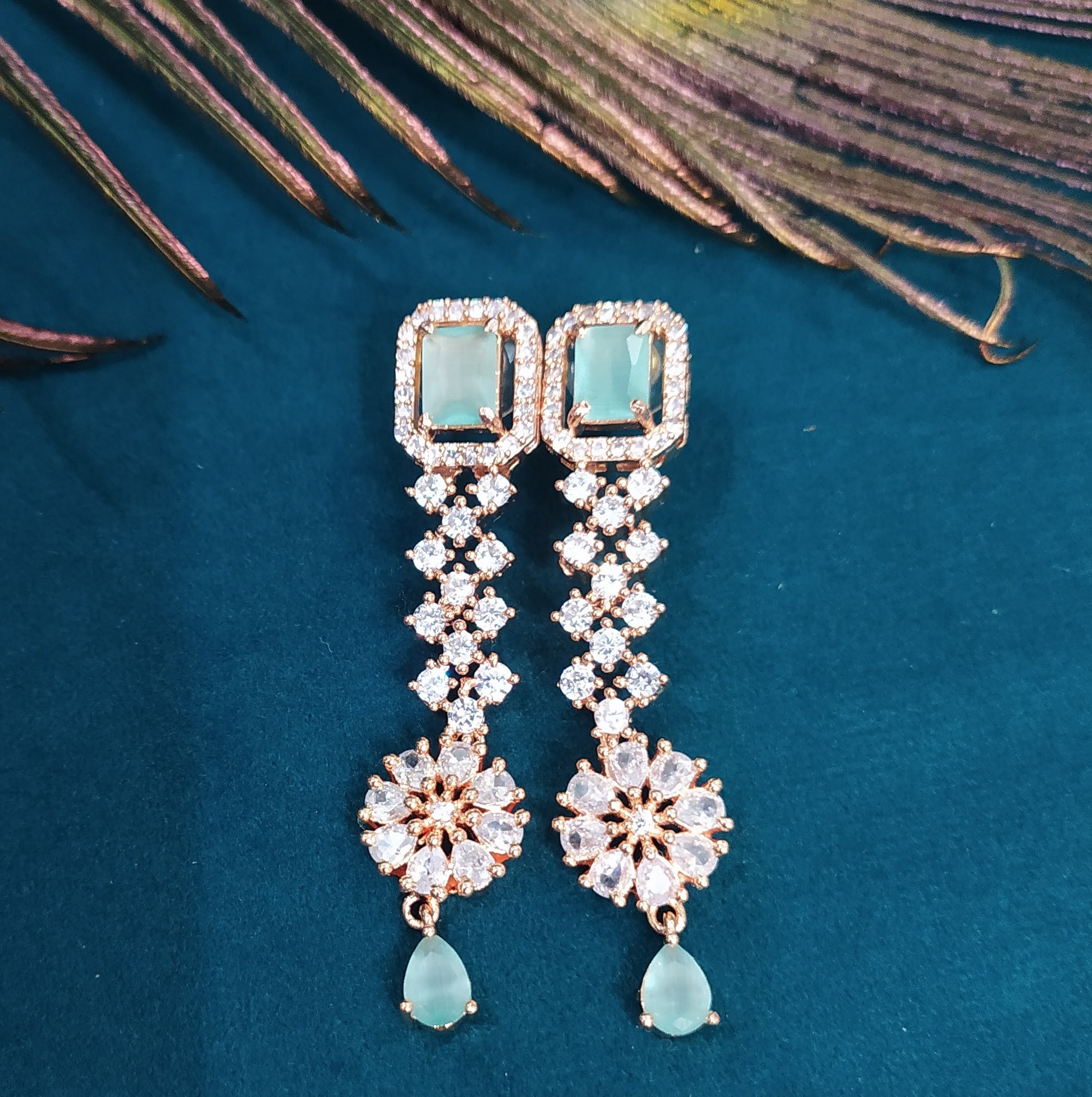 Elegant Sea Green Drop AD Earrings