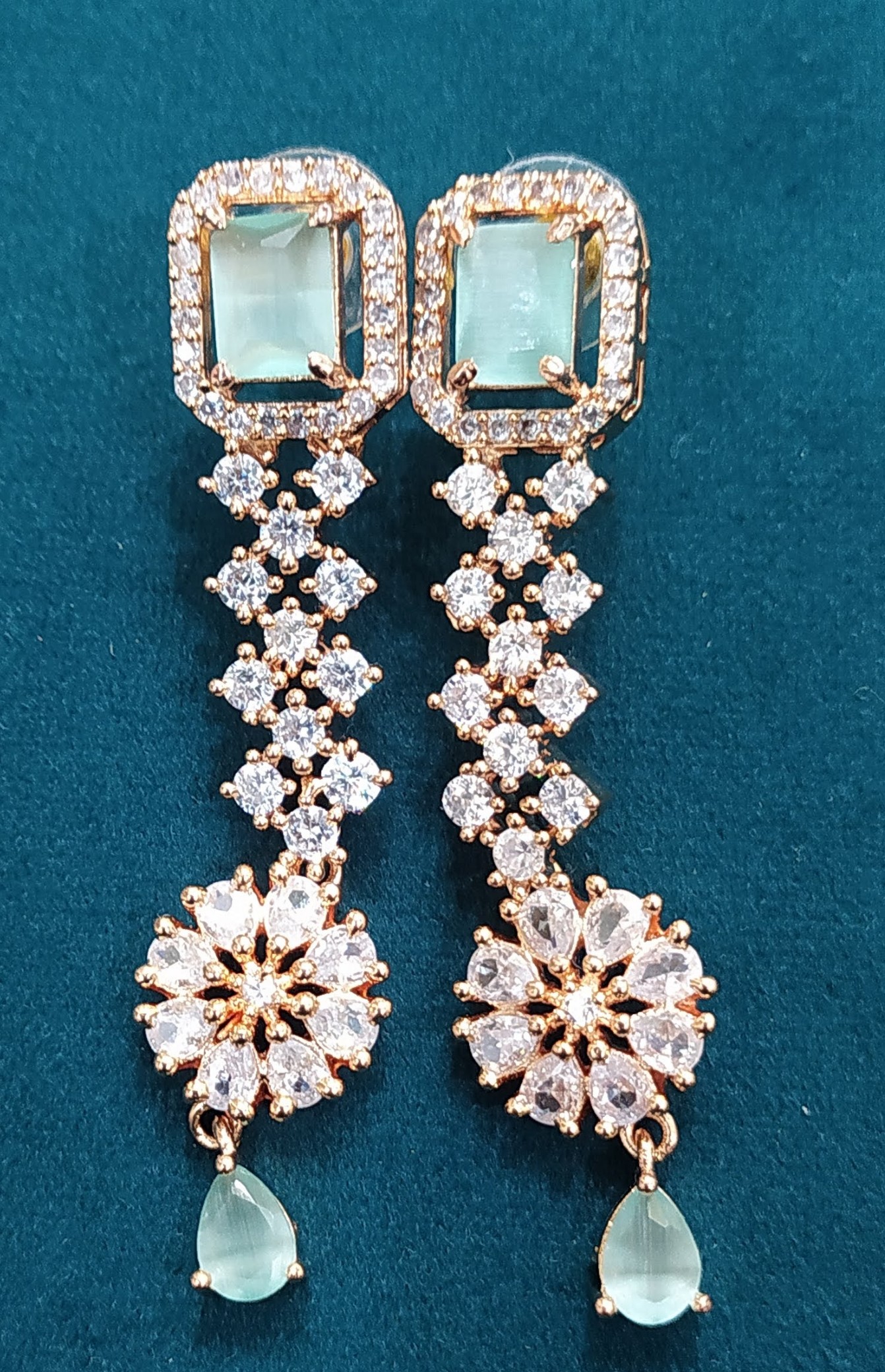 Elegant Sea Green Drop AD Earrings