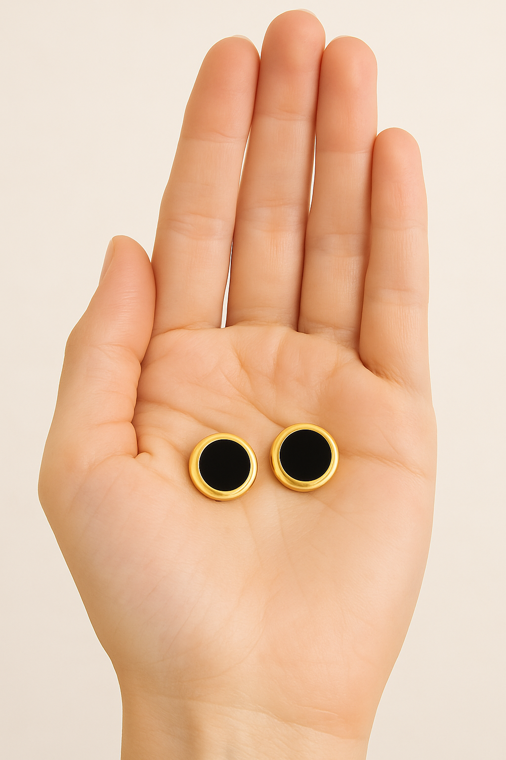 Golden-Colour Black Enamel Stud Earrings