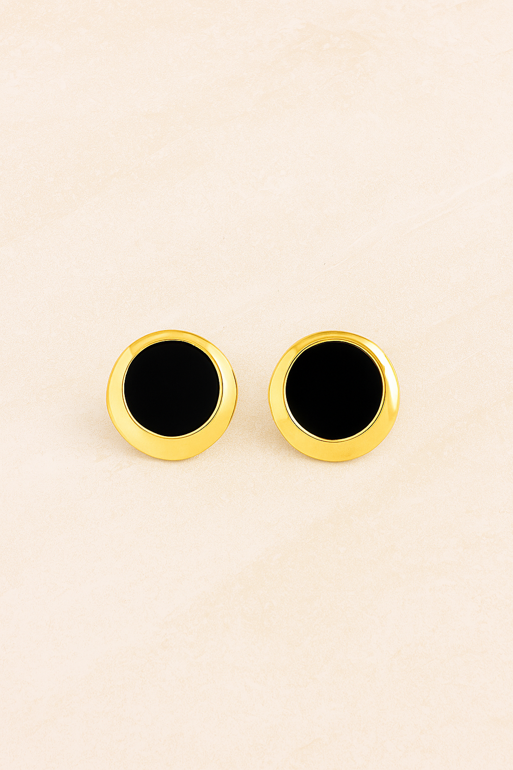 Golden-Colour Black Enamel Stud Earrings
