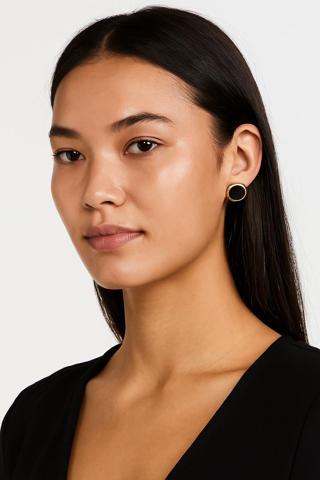 Golden-Colour Black Enamel Stud Earrings
