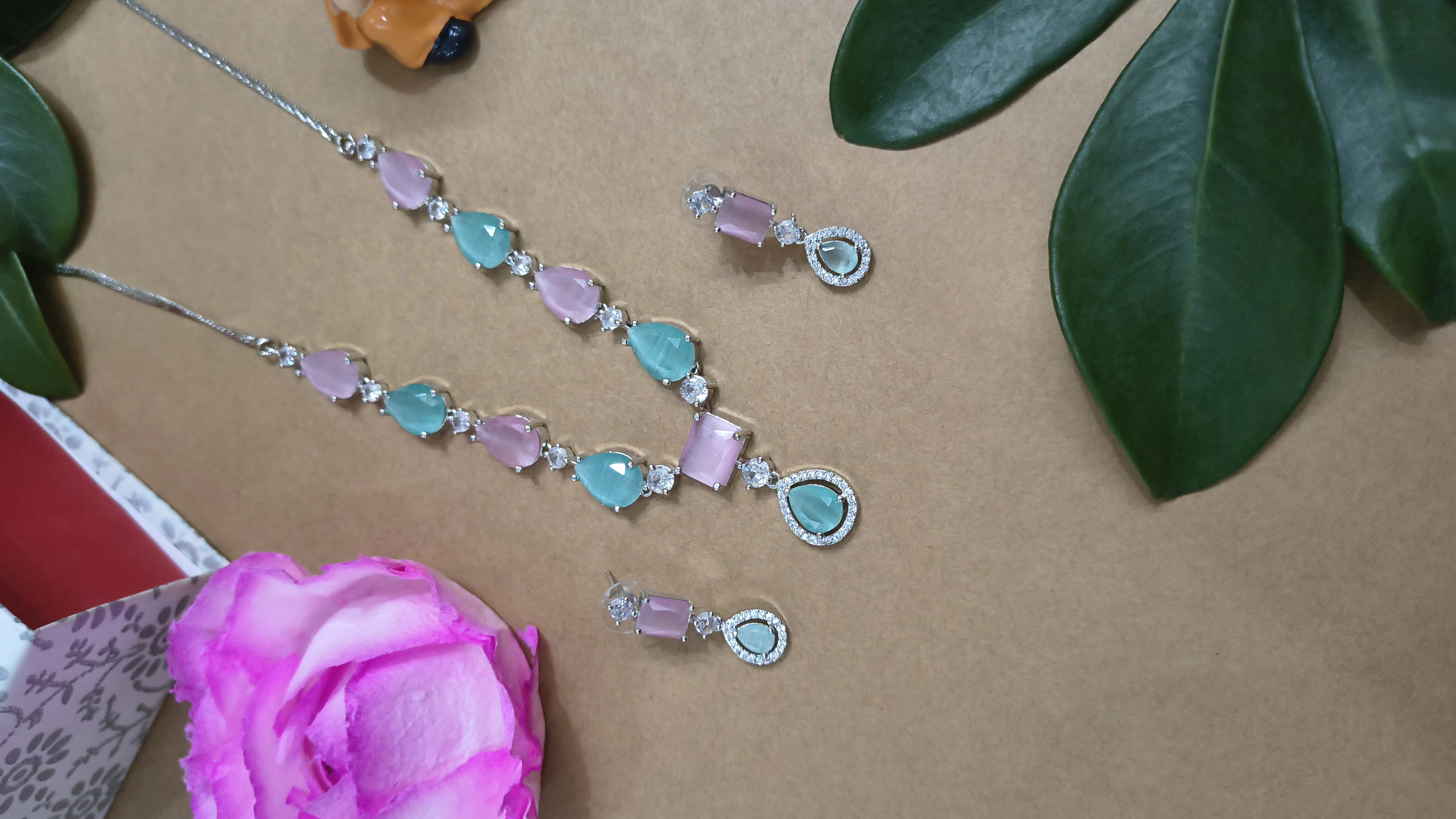 Elegant Gemstone Necklace and Earrings Set