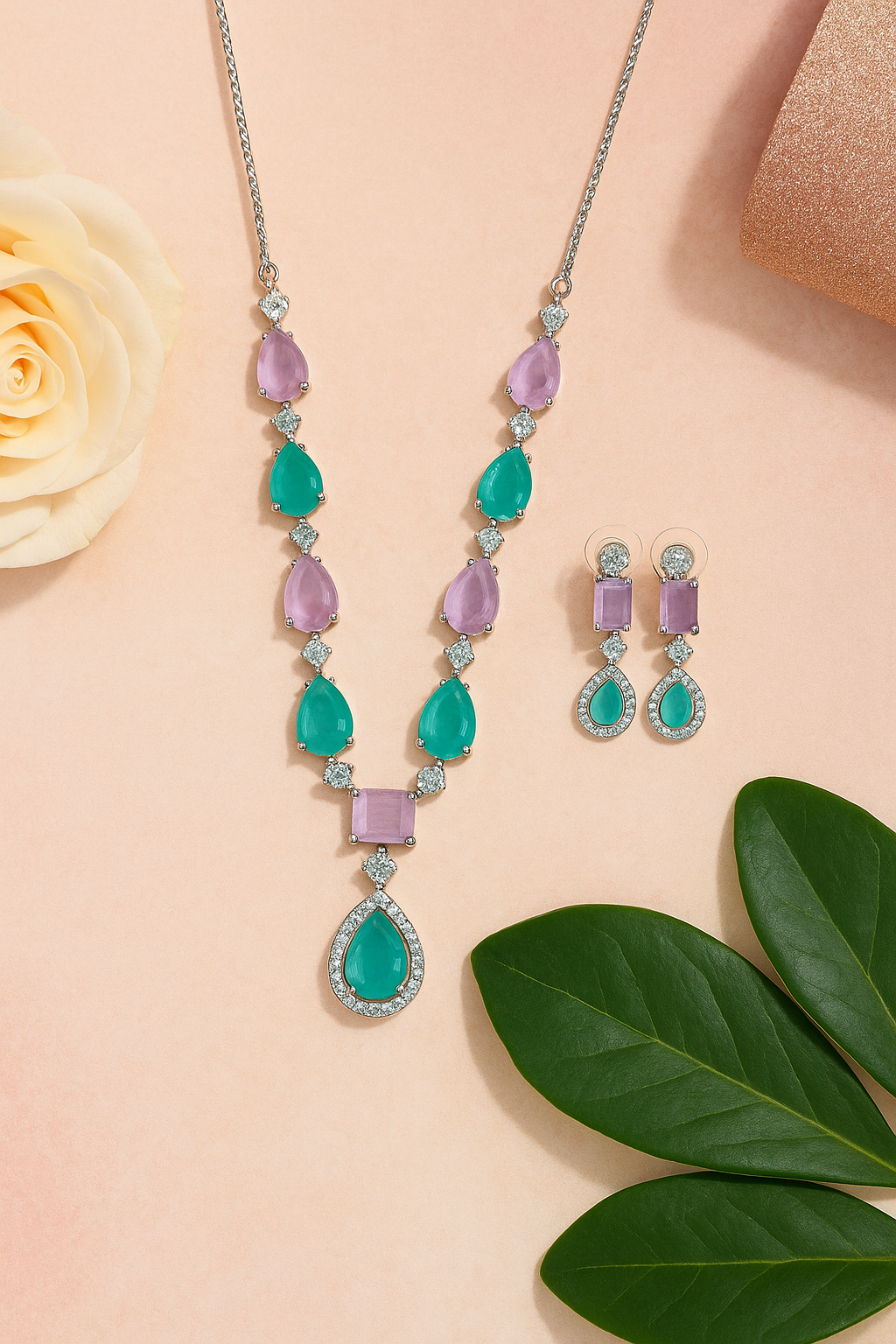 Elegant Gemstone Necklace and Earrings Set