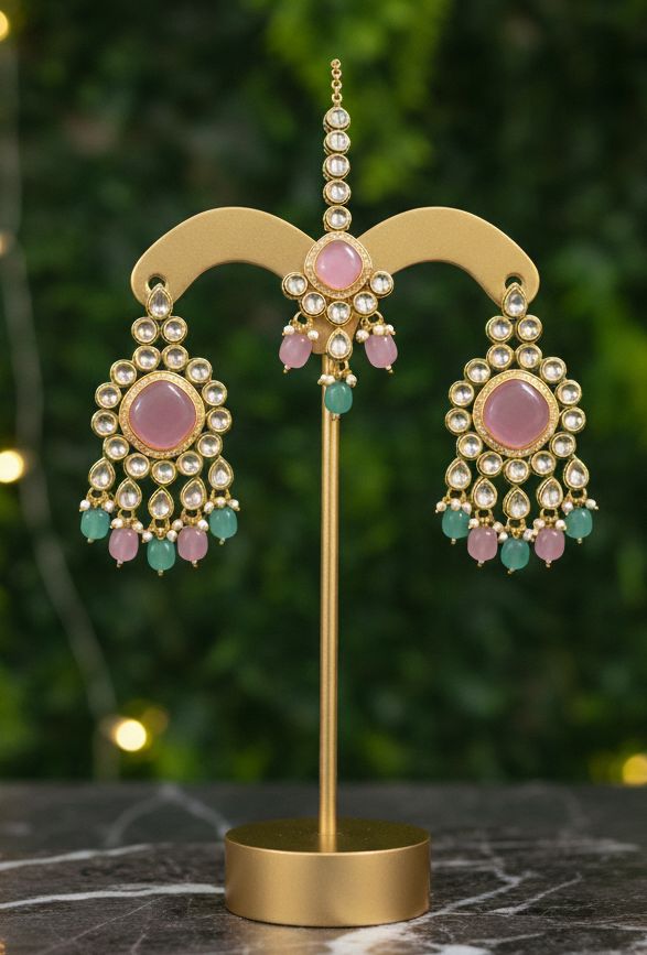Reversed AD Earrings With maang Tikka