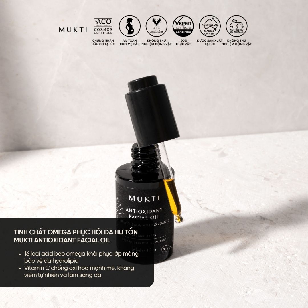 Tinh Dầu Omega Cấp Ẩm, Sáng Da Và Chống Lão Hoá Mukti Antioxidant Facial Oil Omega 3-6-9 30Ml