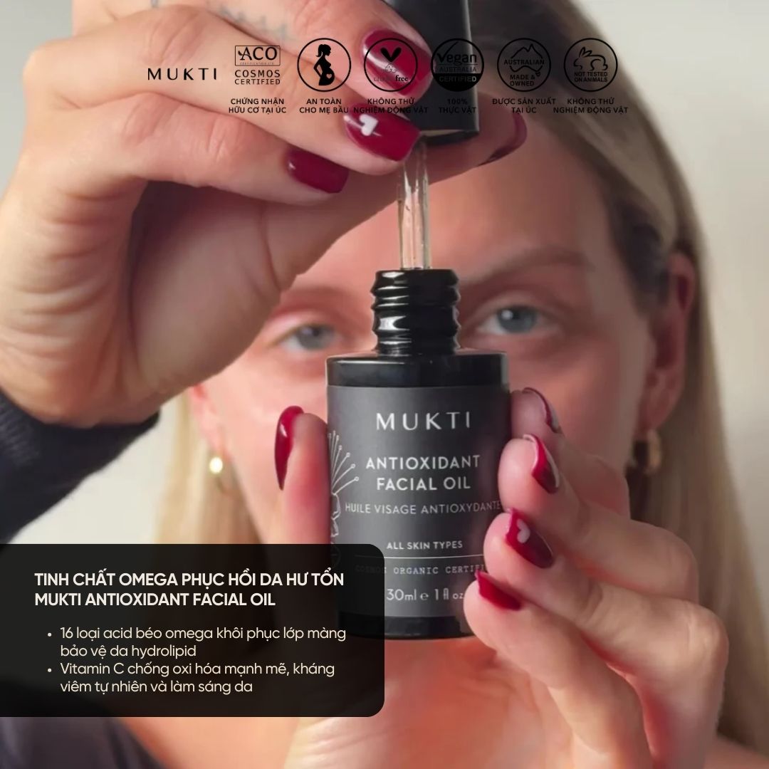 Tinh Dầu Omega Cấp Ẩm, Sáng Da Và Chống Lão Hoá Mukti Antioxidant Facial Oil Omega 3-6-9 30Ml