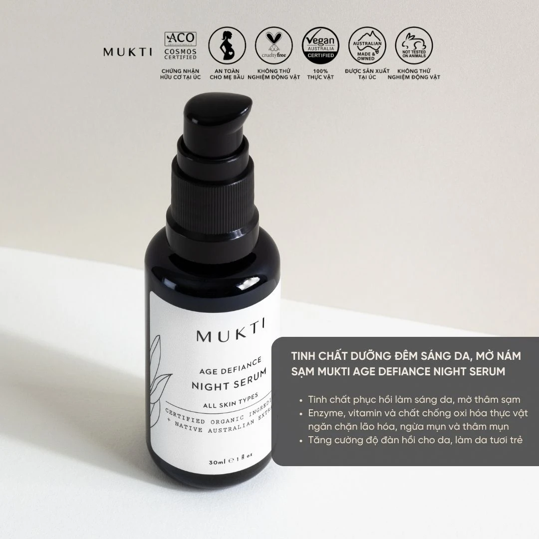 Tinh Chất Dưỡng Đêm Sáng Da, Mờ Nếp Nhăn Mukti Age Defiance Night Serum 30Ml