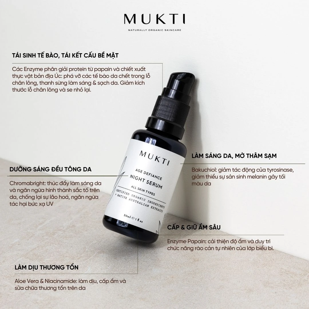 Tinh Chất Dưỡng Đêm Sáng Da, Mờ Nếp Nhăn Mukti Age Defiance Night Serum 30Ml