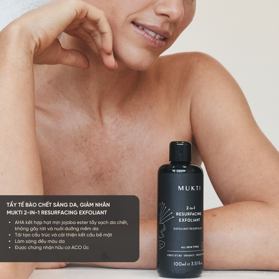 Tẩy Tế Bào Chết Chống Lão Hóa, Sáng Da, Giảm Nhăn Mukti 2-In-1 Resurfacing Exfoliant 100Ml