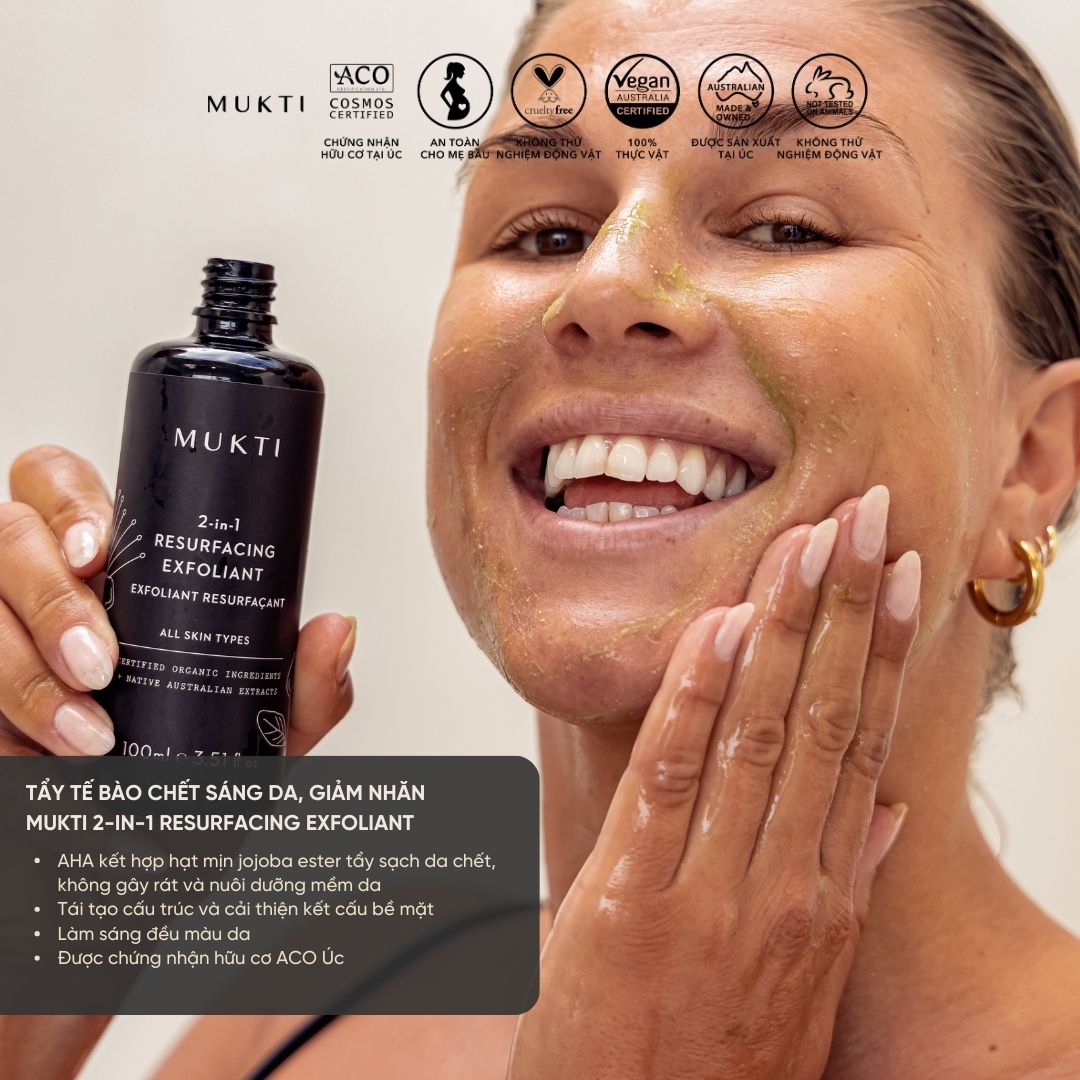 Tẩy Tế Bào Chết Chống Lão Hóa, Sáng Da, Giảm Nhăn Mukti 2-In-1 Resurfacing Exfoliant 100Ml
