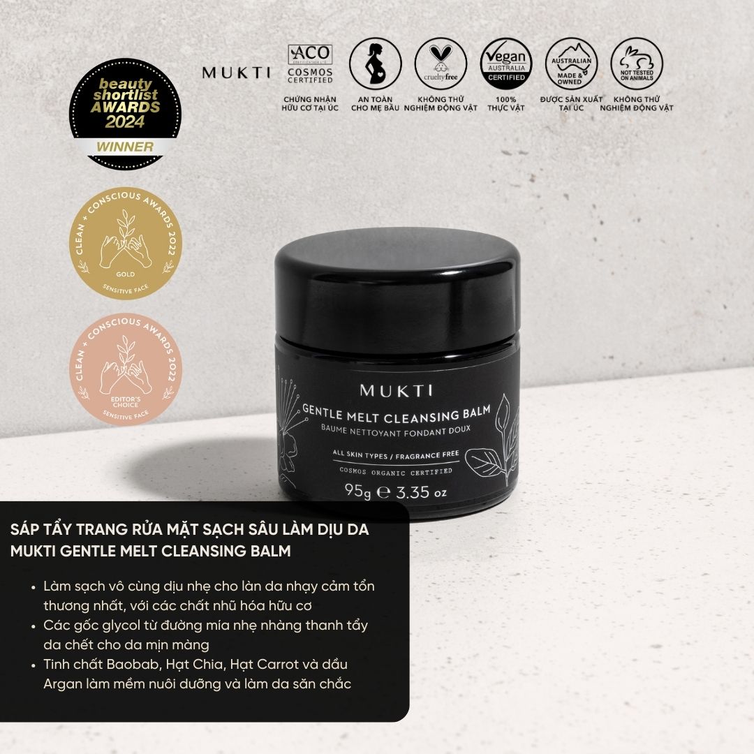 Sáp Rửa Mặt Sạch Sâu Làm Dịu Da Mukti Gentle Melt Cleansing Balm 95G