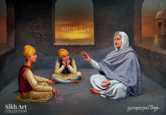 Chhote Sahibzade with Mata Gujri ji in Thanda Burj