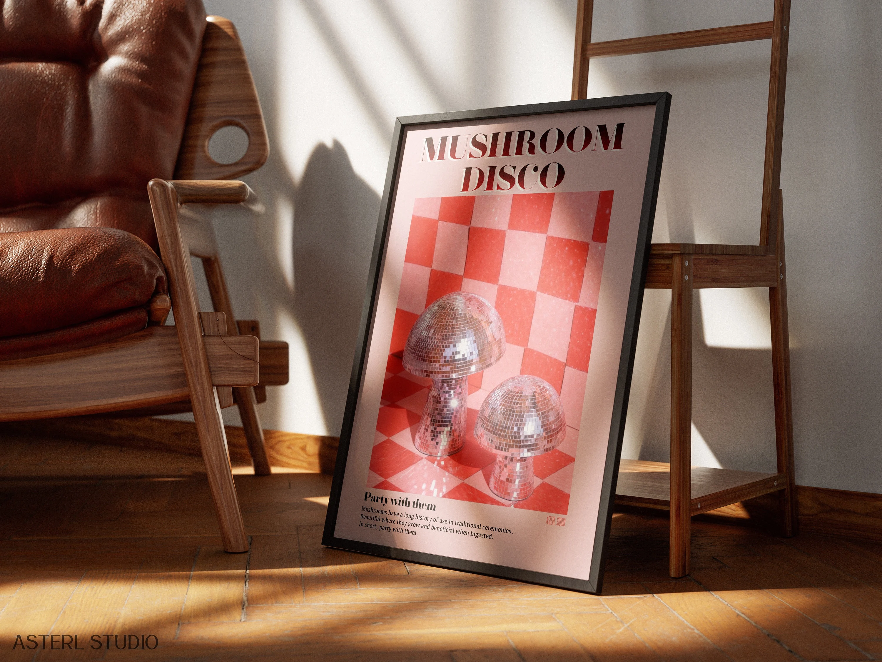 "Mushroom Disco" Póster Retro.
