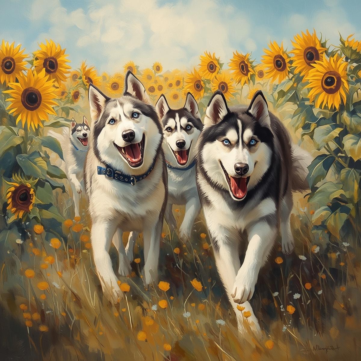 Husky Adventure in Sunflower Field Digital Art