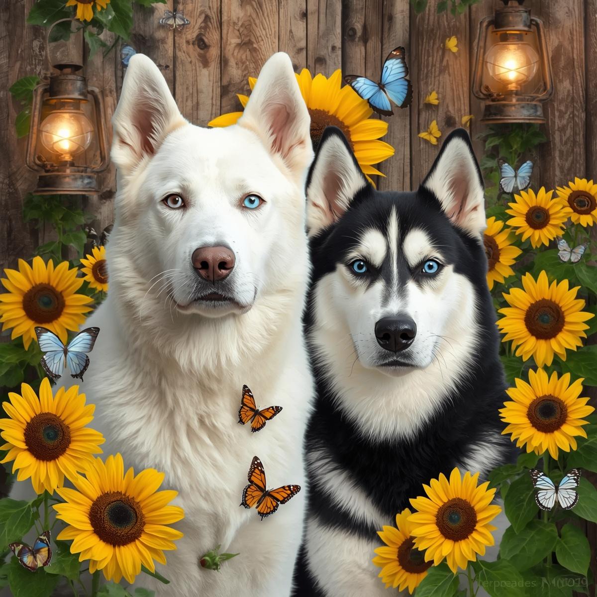 Sunflower Husky Digital Art