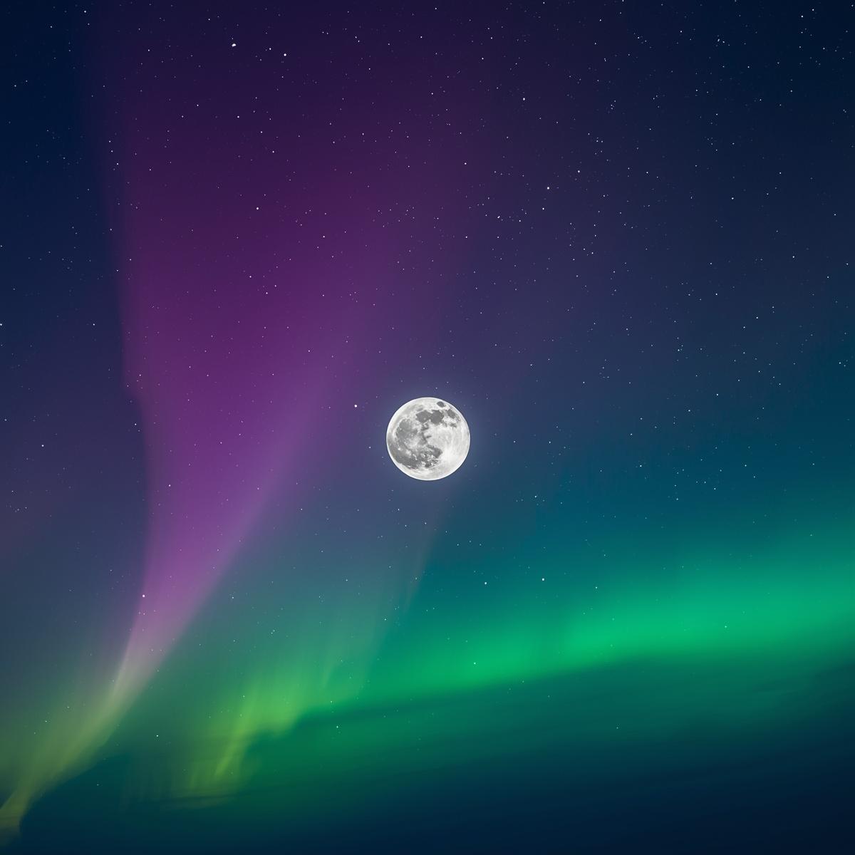 Aurora Borealis & Moon Digital Print