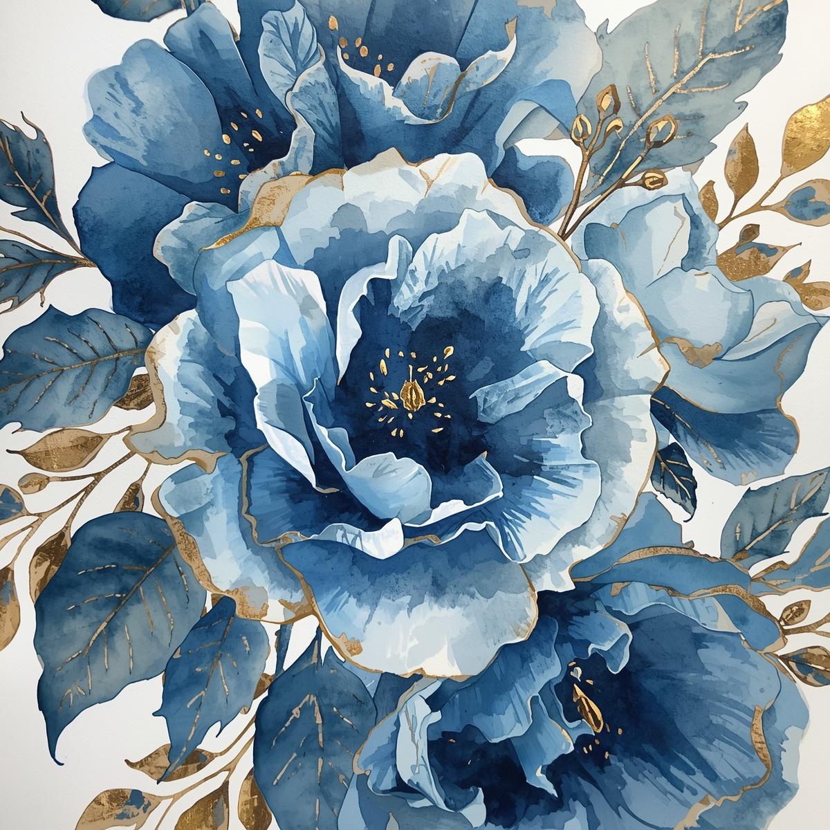 Blue Floral Watercolor Print