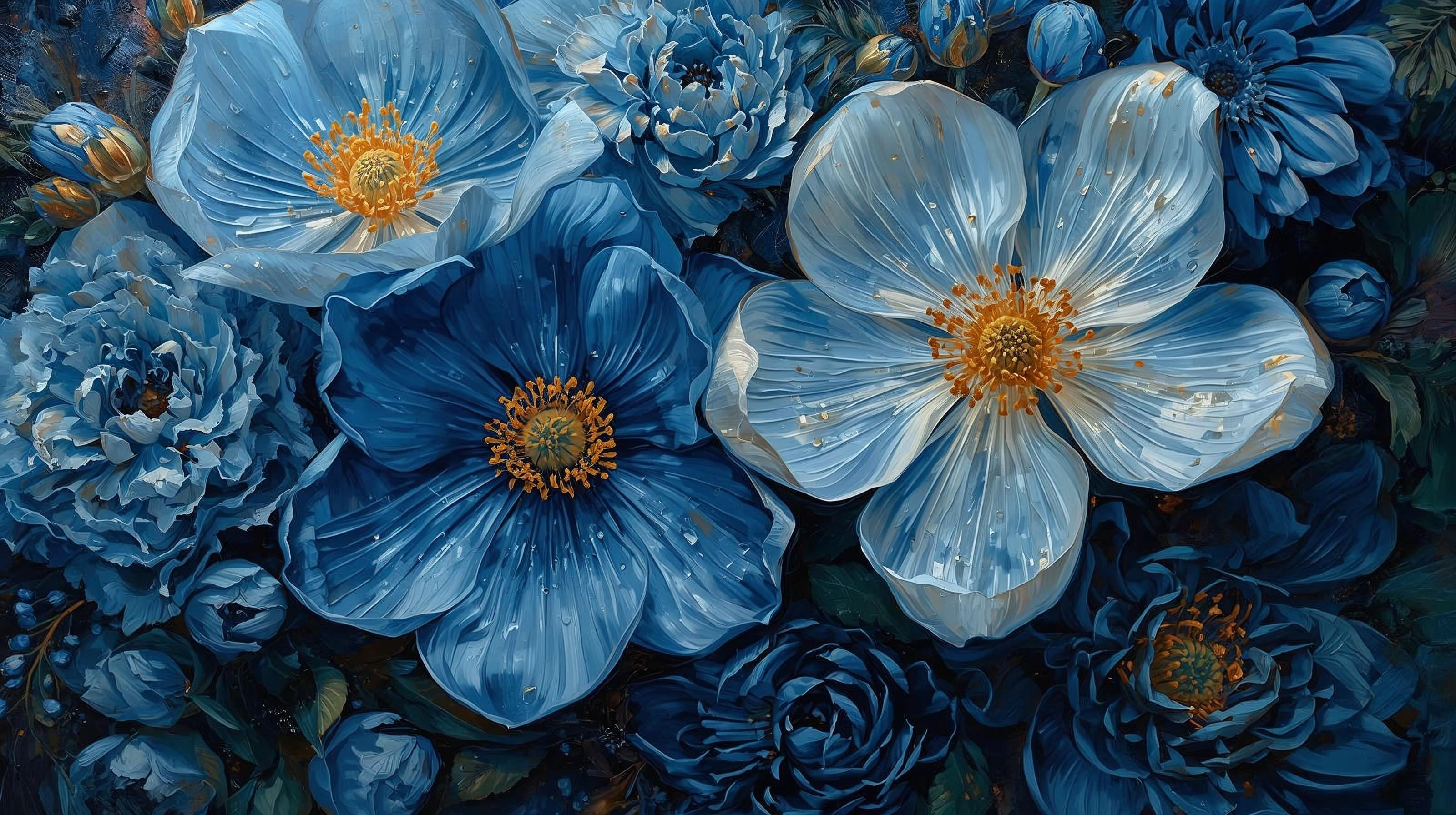 Blue Floral Digital Art