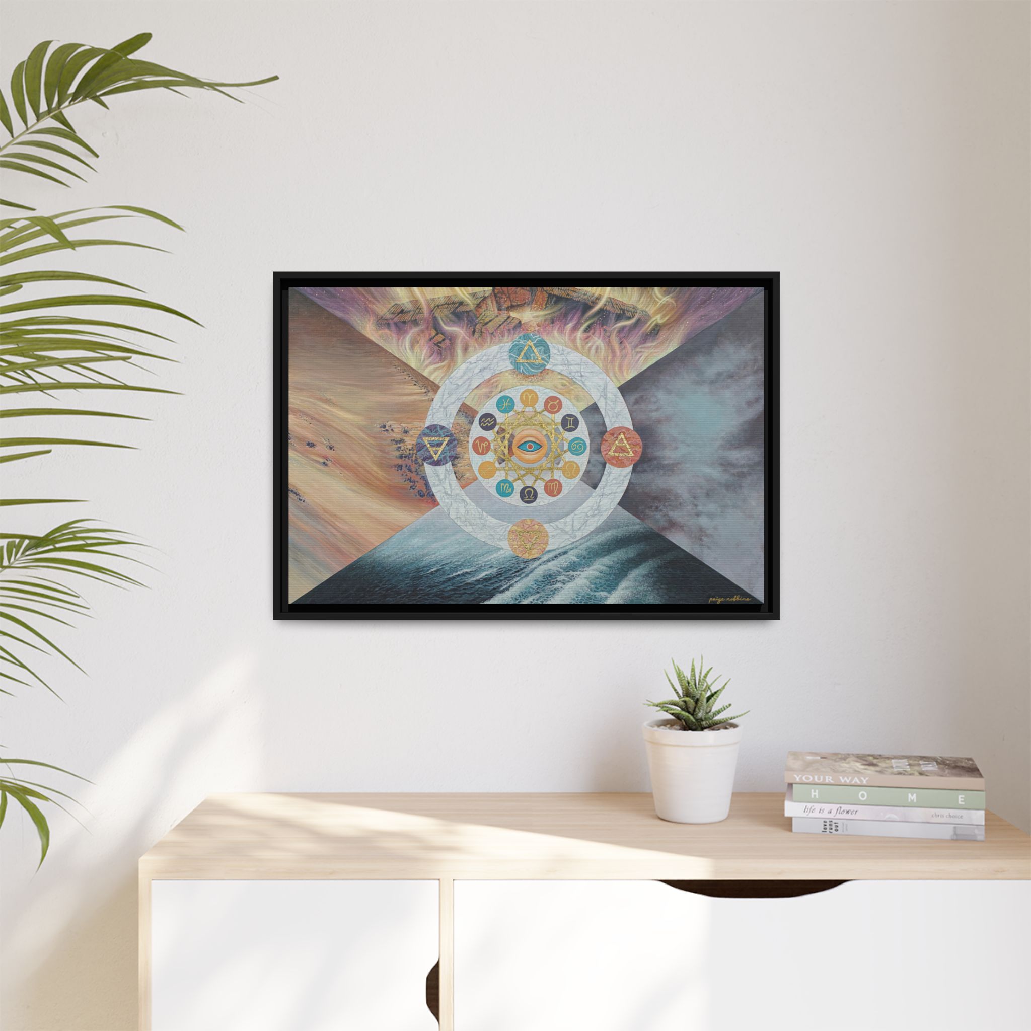 Elemental Zodiac Wall Art - Black Framed Printed Canvas 