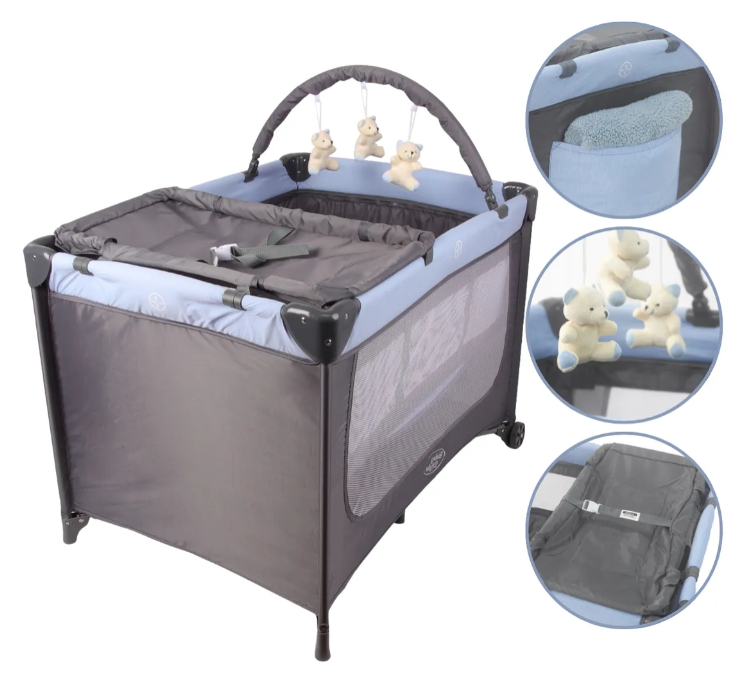 Berço Portátil Joly Baby Style Premium - Desmontável até 18kg | 2 Alturas, Trocador, Mosquiteiro, Móbile, INMETRO