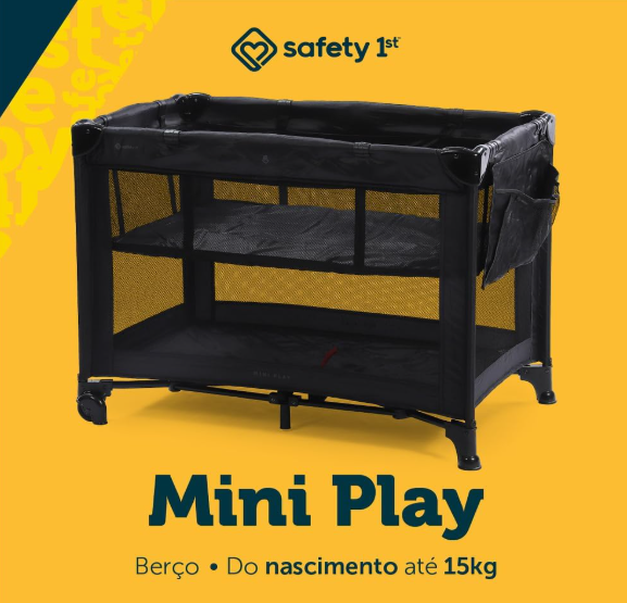 Safety 1st Berço Mini Play - 0 a 15kg, Black | Berço Portátil Compacto com 2 Alturas e Mosquiteiro
