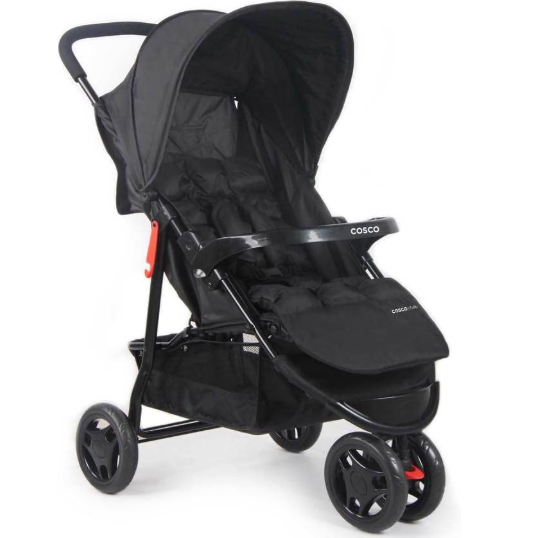 Carrinho Toffy Cosco Kids Preto Absoluto - 3 Rodas, Leve e Moderno | 3 Posições de Recline, Até 15kg, INMETRO