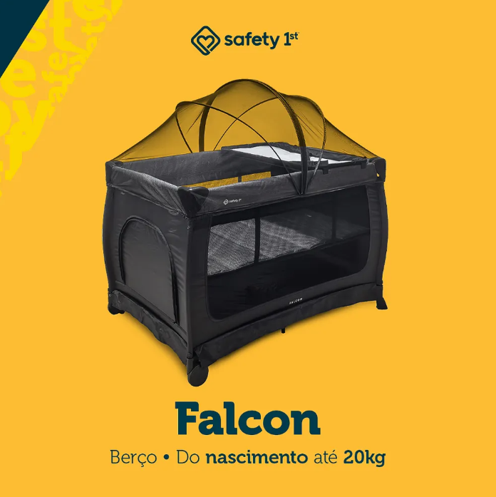 Berço Portátil Falcon Safety 1st Black Night - O Maior da Categoria | 20kg, 2 Alturas, Trocador Acoplado, Mosquiteiro Arcado