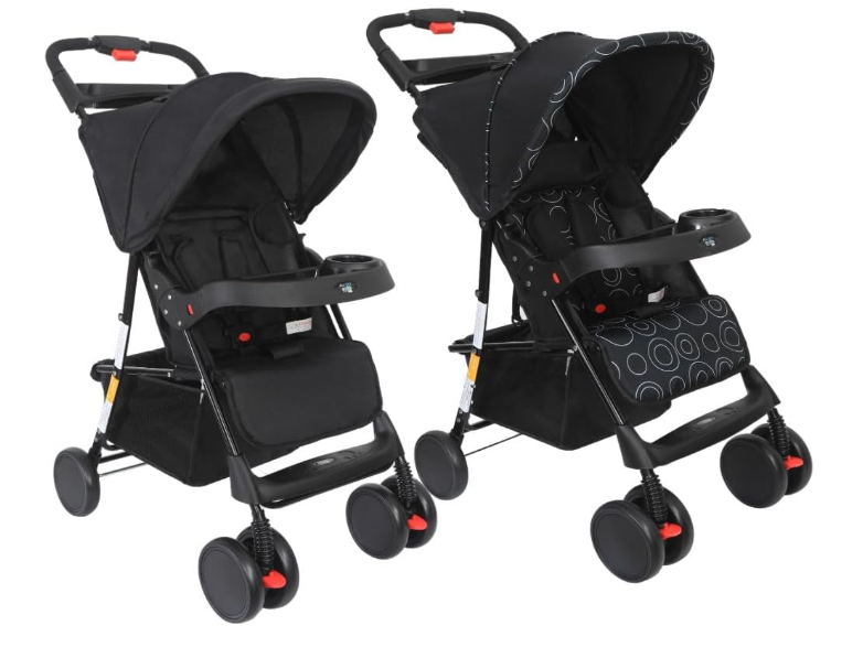 Carrinho Allday Maxi Baby Preto - Leve e Compacto | Recline Total, 2 Posições, Até 15kg, Fechamento com Uma Mão, INMETRO